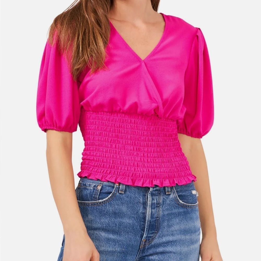 1. State | Pink V-neck Smocked Top Size Medium